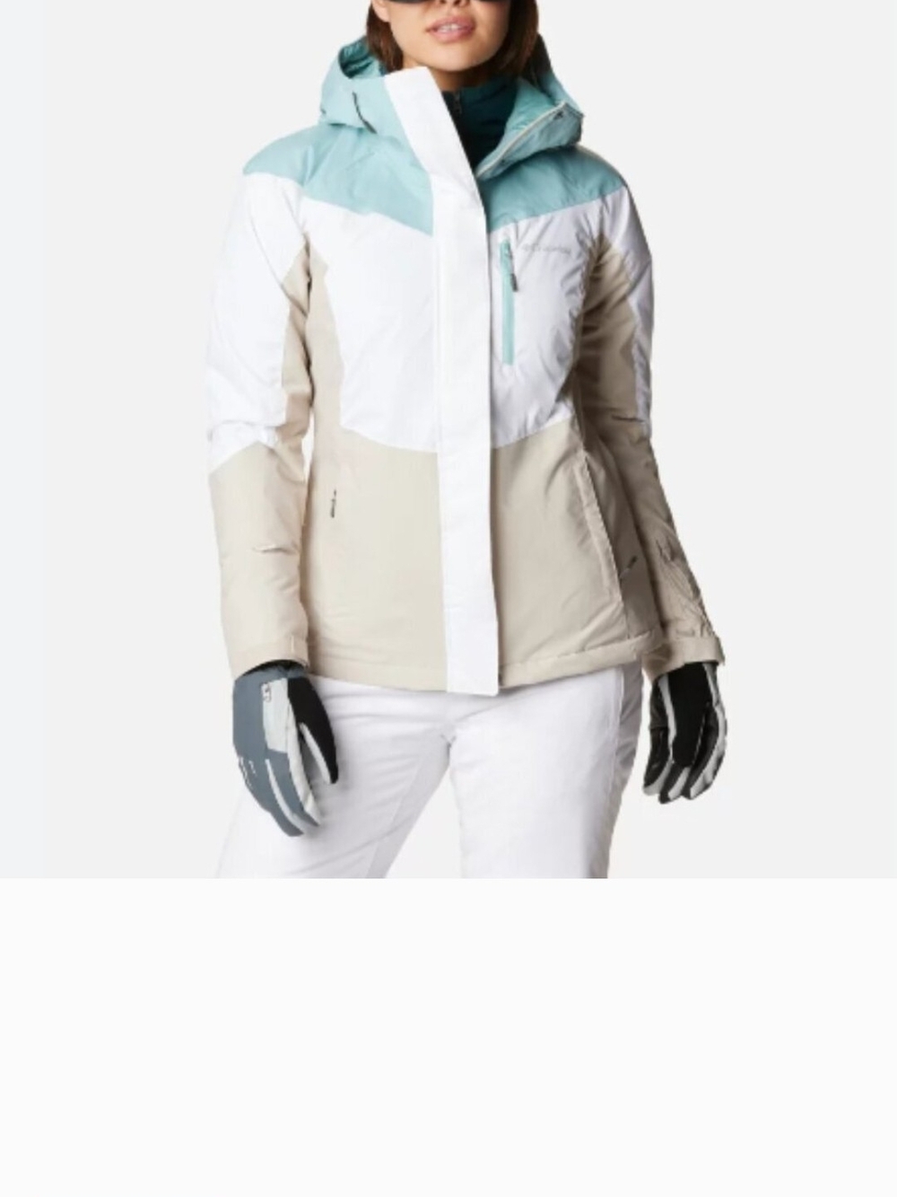 Columbia Colorblock Ski Jacket in White, Beige & Light Teal